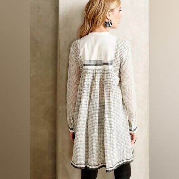 Ethical NWD XS Injiri Grid Stripe Gingham Embroidered Smock Tunic White Cotton - Picture 2 of 3